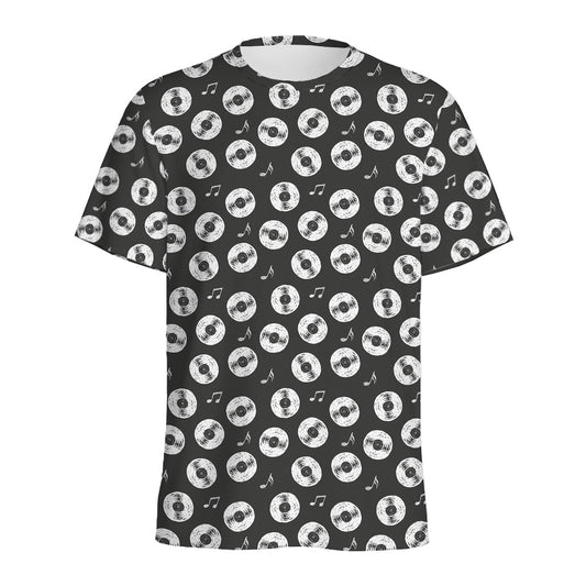 Hand Drawn Vinyl Record Pattern Print Men's Sports T-Shirt