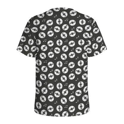 Hand Drawn Vinyl Record Pattern Print Men's Sports T-Shirt