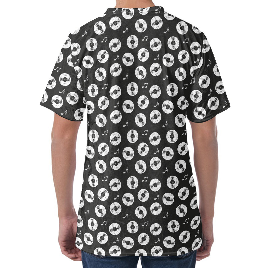 Hand Drawn Vinyl Record Pattern Print Men's Velvet T-Shirt