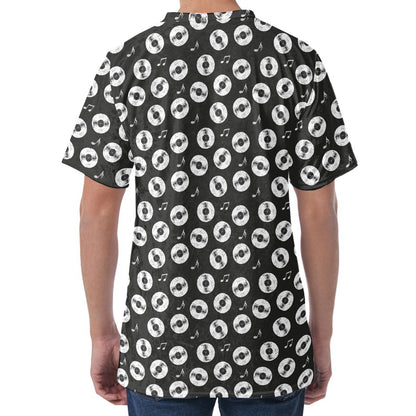 Hand Drawn Vinyl Record Pattern Print Men's Velvet T-Shirt