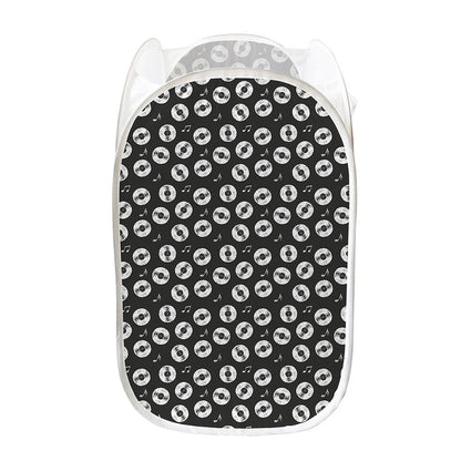 Hand Drawn Vinyl Record Pattern Print Mesh Laundry Hamper