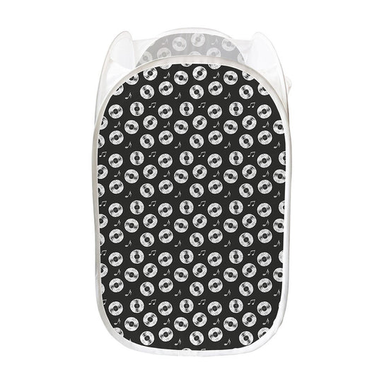 Hand Drawn Vinyl Record Pattern Print Mesh Laundry Hamper