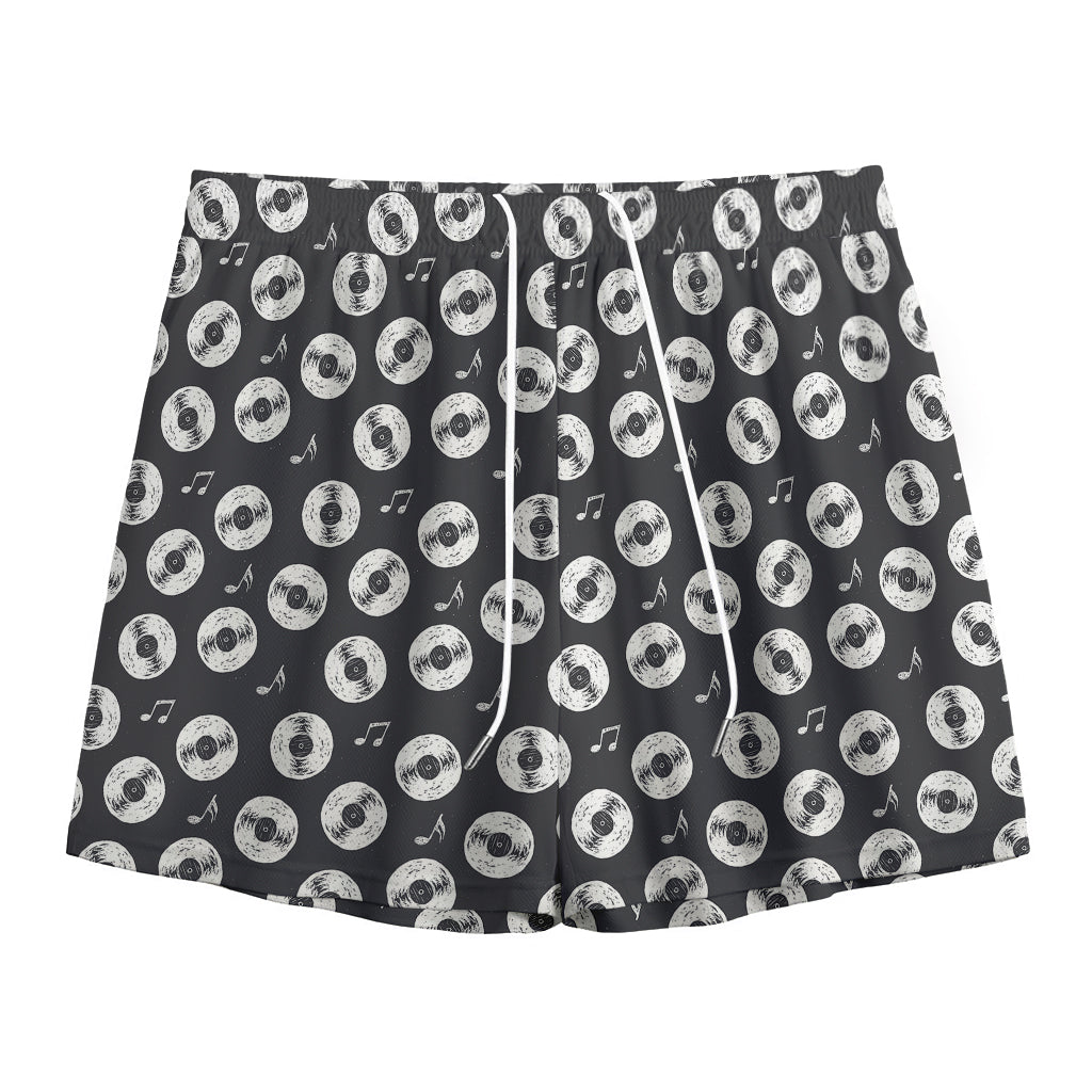 Hand Drawn Vinyl Record Pattern Print Mesh Shorts