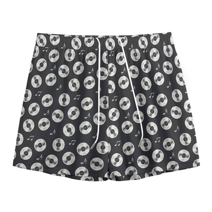 Hand Drawn Vinyl Record Pattern Print Mesh Shorts