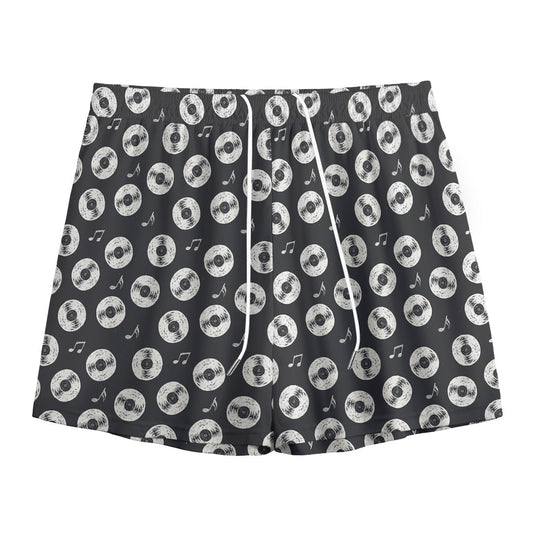 Hand Drawn Vinyl Record Pattern Print Mesh Shorts