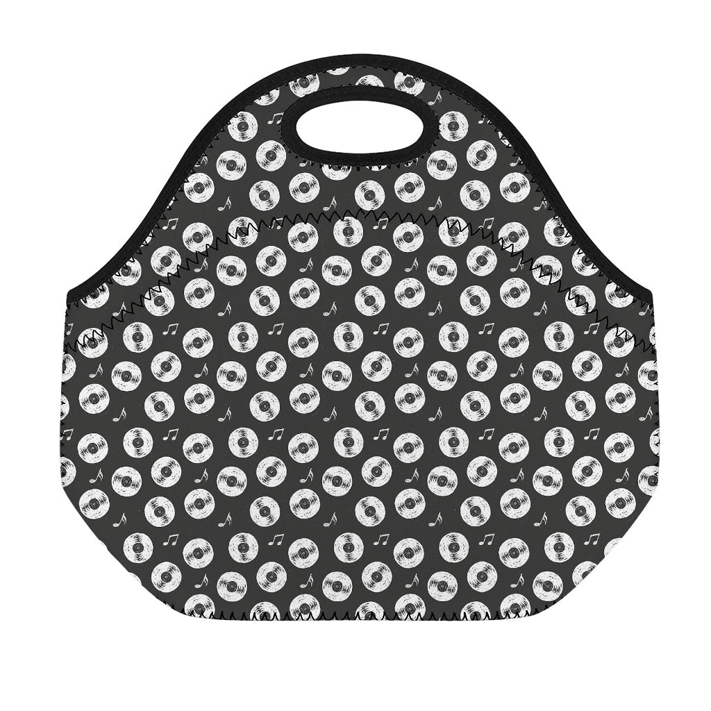 Hand Drawn Vinyl Record Pattern Print Neoprene Lunch Bag