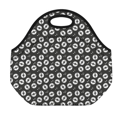 Hand Drawn Vinyl Record Pattern Print Neoprene Lunch Bag