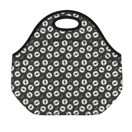 Hand Drawn Vinyl Record Pattern Print Neoprene Lunch Bag