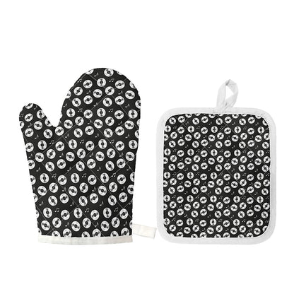 Hand Drawn Vinyl Record Pattern Print Oven Mitt And Pot Holder Set