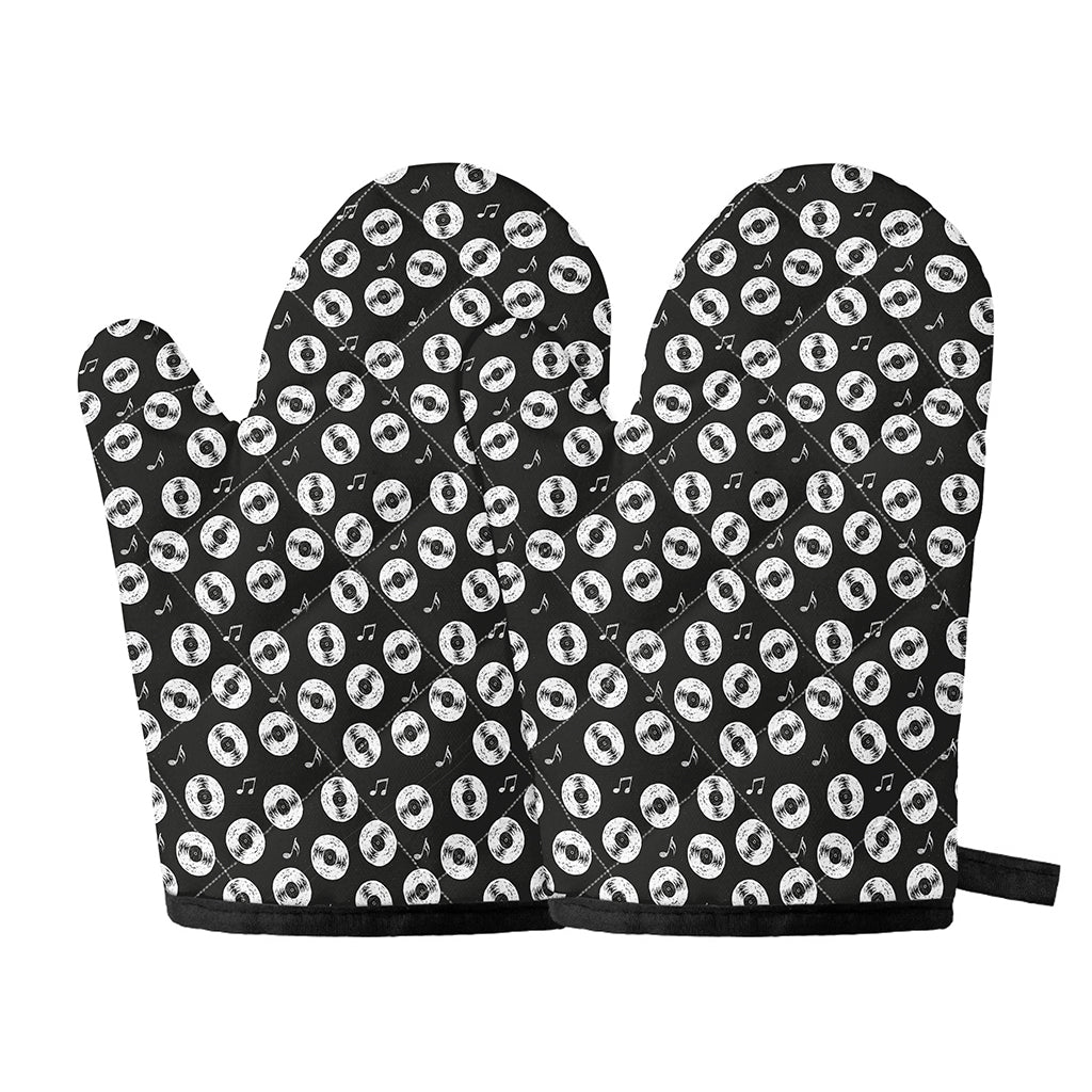 Hand Drawn Vinyl Record Pattern Print Oven Mitts