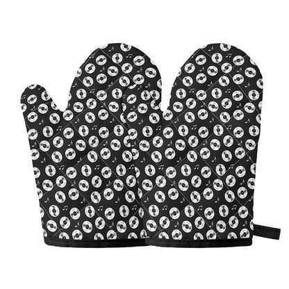 Hand Drawn Vinyl Record Pattern Print Oven Mitts