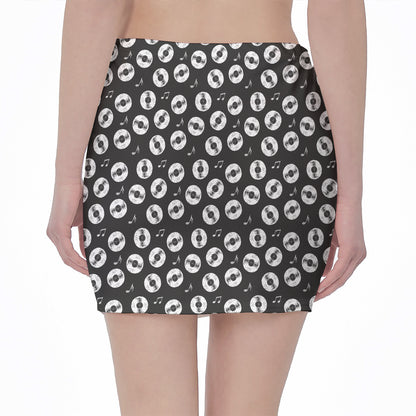 Hand Drawn Vinyl Record Pattern Print Pencil Mini Skirt