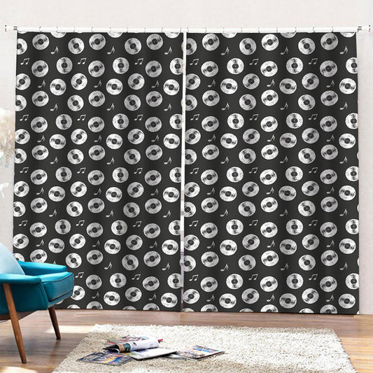 Hand Drawn Vinyl Record Pattern Print Pencil Pleat Curtains