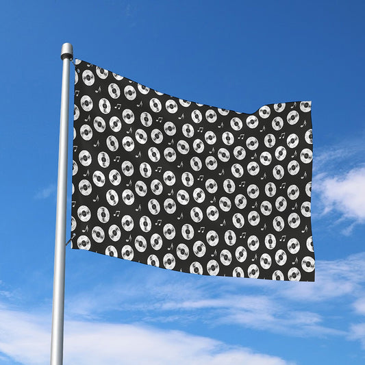Hand Drawn Vinyl Record Pattern Print Polyester Flag