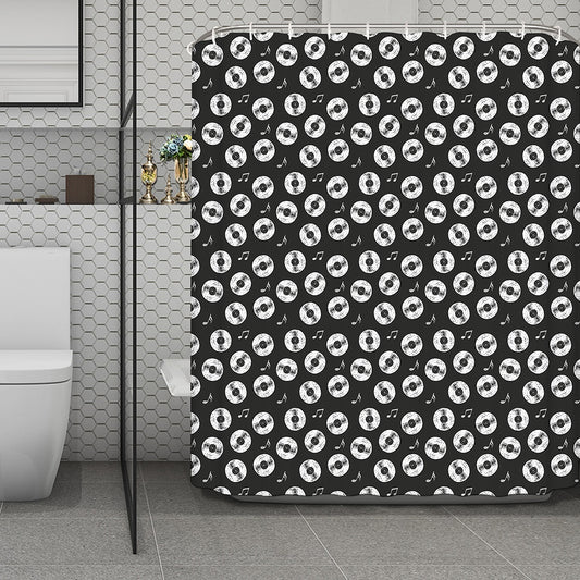 Hand Drawn Vinyl Record Pattern Print Polyester Shower Curtain
