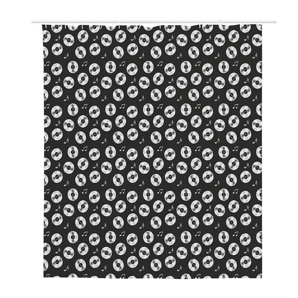 Hand Drawn Vinyl Record Pattern Print Polyester Shower Curtain