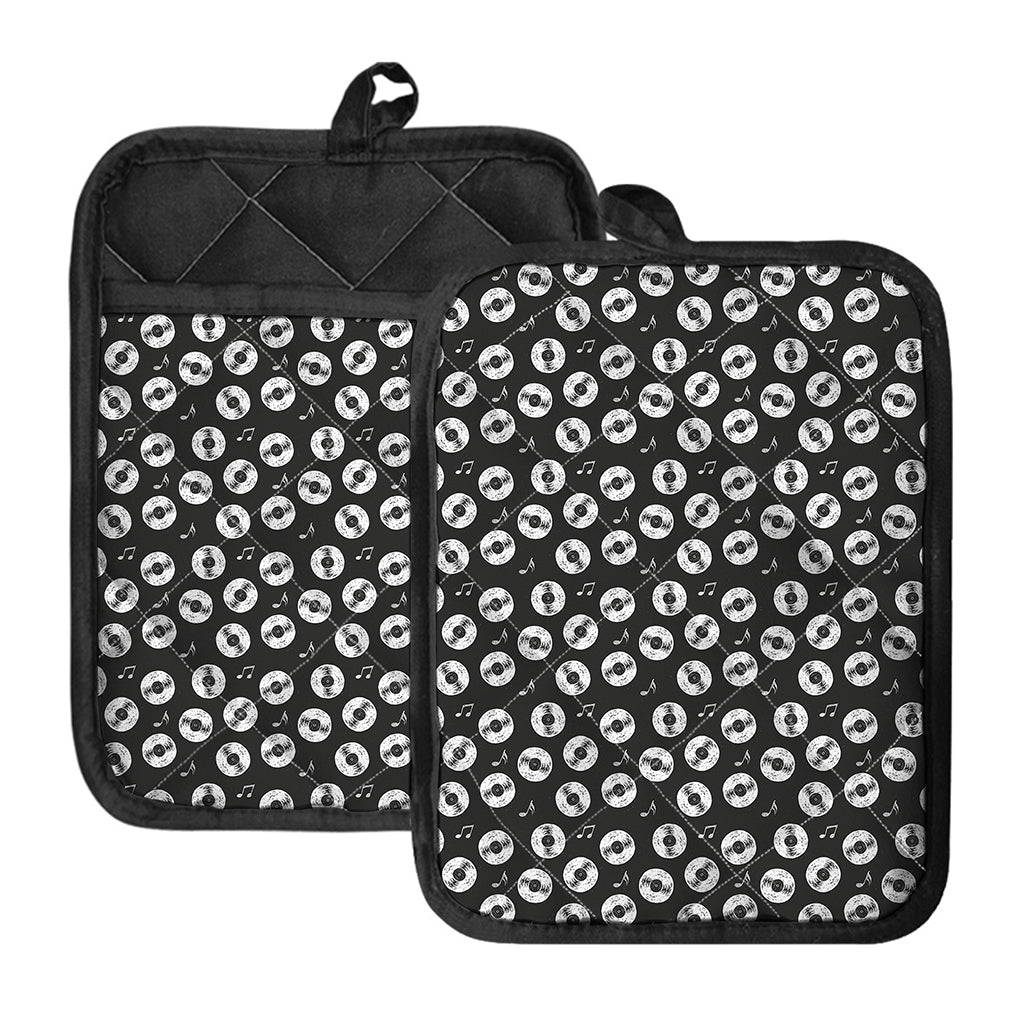 Hand Drawn Vinyl Record Pattern Print Pot Holders With Pocket