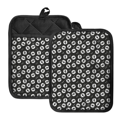 Hand Drawn Vinyl Record Pattern Print Pot Holders With Pocket