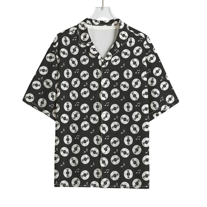 Hand Drawn Vinyl Record Pattern Print Rayon Hawaiian Shirt