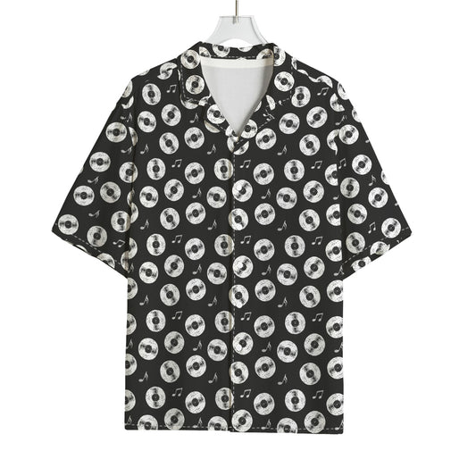Hand Drawn Vinyl Record Pattern Print Rayon Hawaiian Shirt