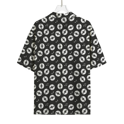 Hand Drawn Vinyl Record Pattern Print Rayon Hawaiian Shirt