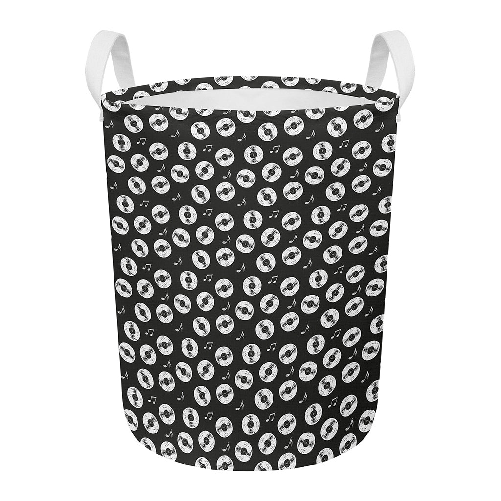 Hand Drawn Vinyl Record Pattern Print Round Laundry Basket