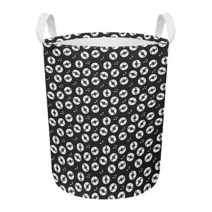 Hand Drawn Vinyl Record Pattern Print Round Laundry Basket