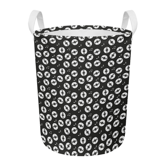 Hand Drawn Vinyl Record Pattern Print Round Laundry Basket