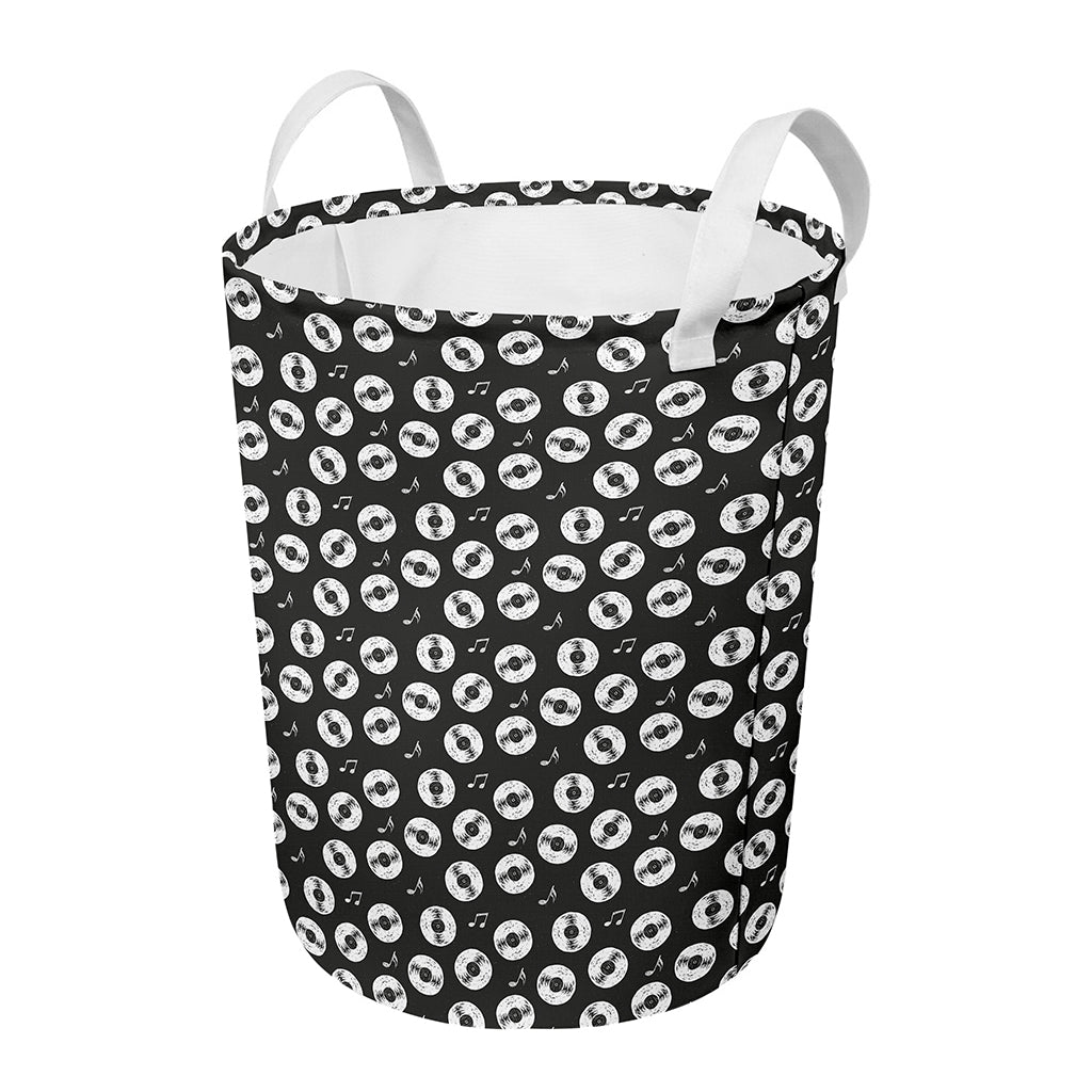Hand Drawn Vinyl Record Pattern Print Round Laundry Basket