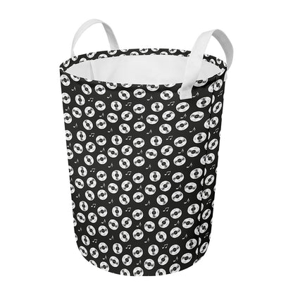 Hand Drawn Vinyl Record Pattern Print Round Laundry Basket