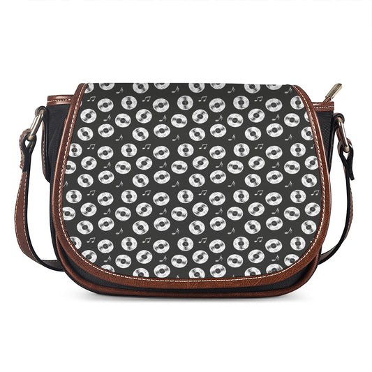 Hand Drawn Vinyl Record Pattern Print Saddle Bag