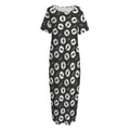 Hand Drawn Vinyl Record Pattern Print Short Sleeve Long Nightdress
