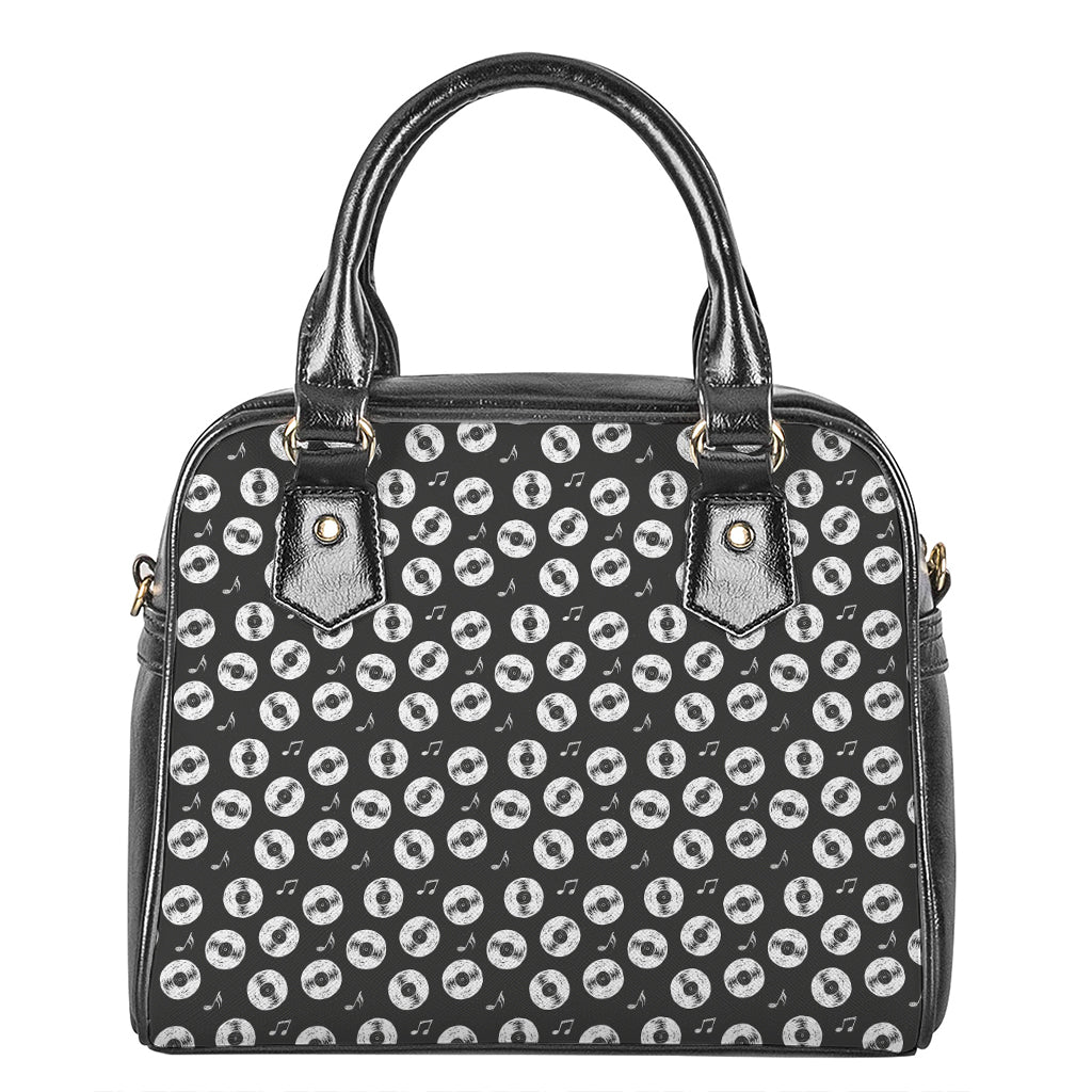 Hand Drawn Vinyl Record Pattern Print Shoulder Handbag