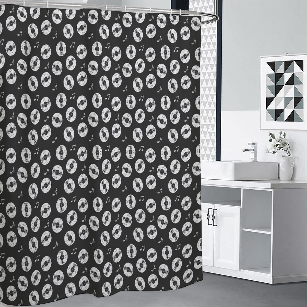 Hand Drawn Vinyl Record Pattern Print Shower Curtain