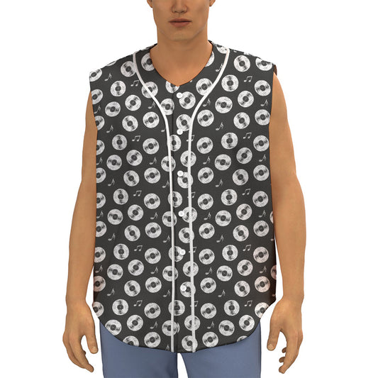 Hand Drawn Vinyl Record Pattern Print Sleeveless Baseball Jersey
