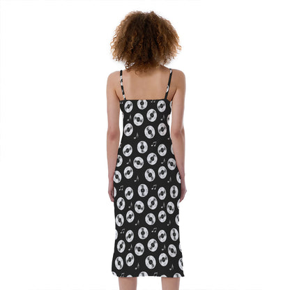 Hand Drawn Vinyl Record Pattern Print Slim Fit Midi Cami Dress