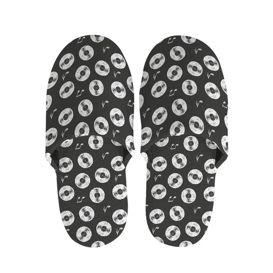 Hand Drawn Vinyl Record Pattern Print Slippers