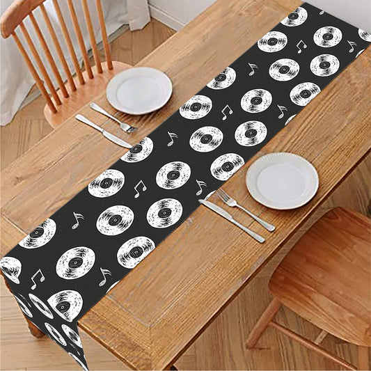 Hand Drawn Vinyl Record Pattern Print Table Runner