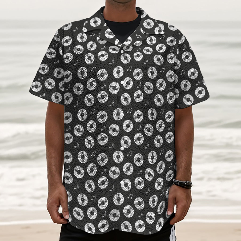 Hand Drawn Vinyl Record Pattern Print Textured Short Sleeve Shirt