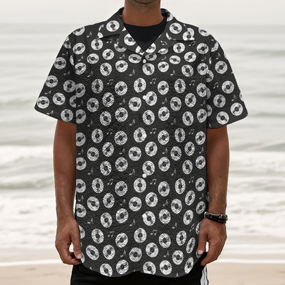 Hand Drawn Vinyl Record Pattern Print Textured Short Sleeve Shirt