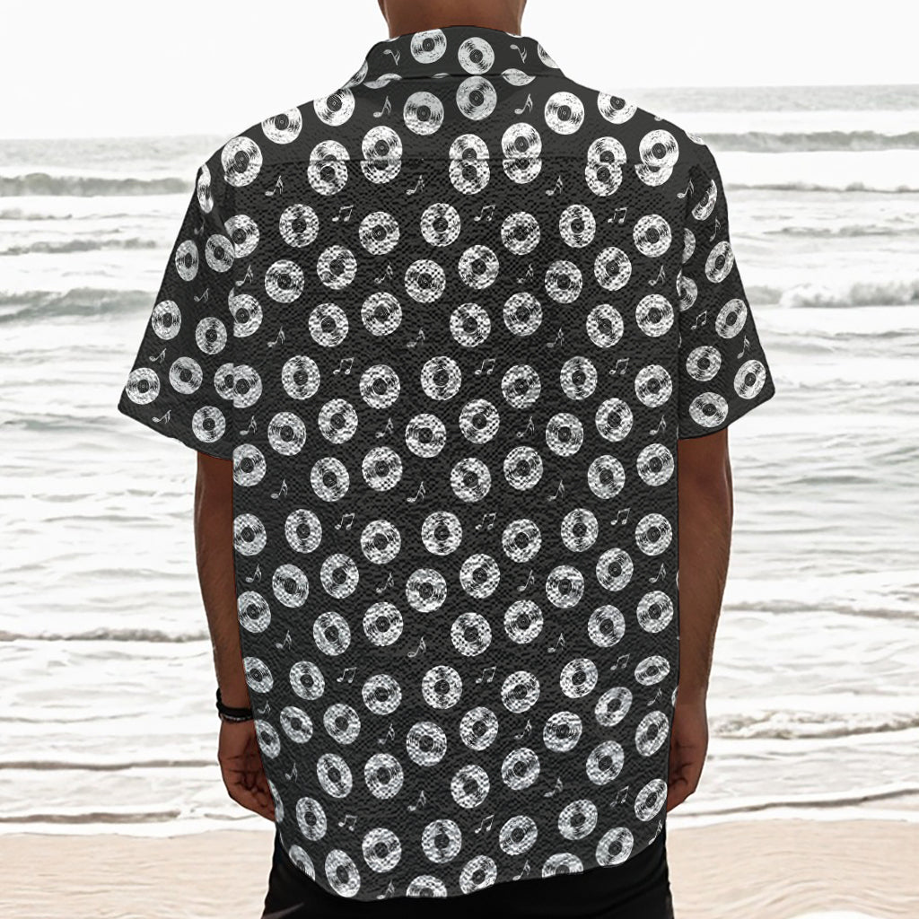 Hand Drawn Vinyl Record Pattern Print Textured Short Sleeve Shirt