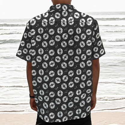 Hand Drawn Vinyl Record Pattern Print Textured Short Sleeve Shirt