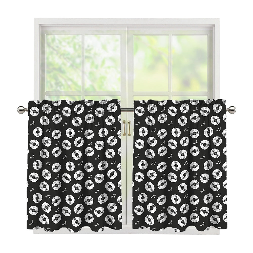 Hand Drawn Vinyl Record Pattern Print Tier Curtains