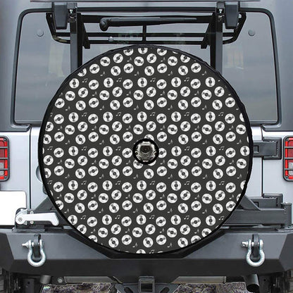 Hand Drawn Vinyl Record Pattern Print Tire Cover With Camera Hole