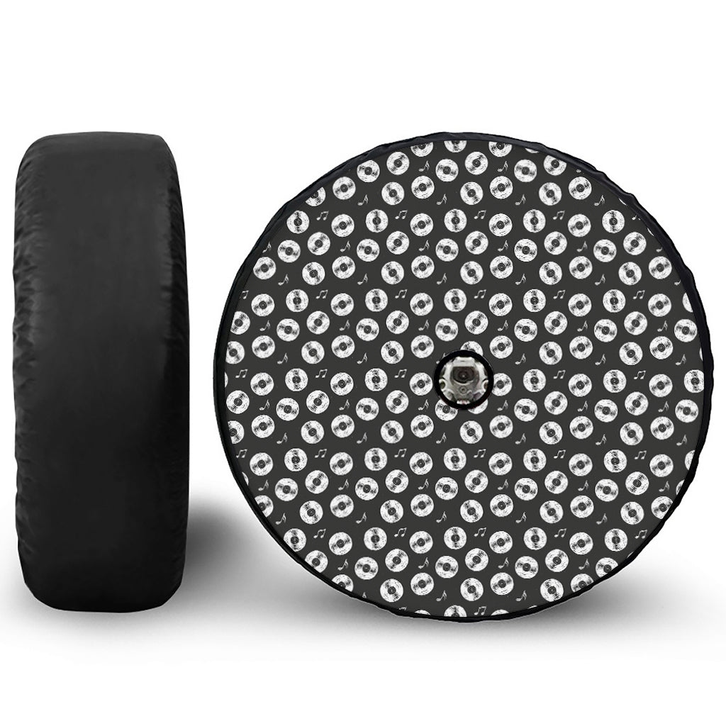 Hand Drawn Vinyl Record Pattern Print Tire Cover With Camera Hole