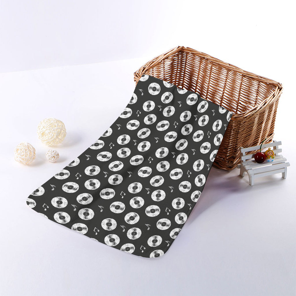 Hand Drawn Vinyl Record Pattern Print Towel