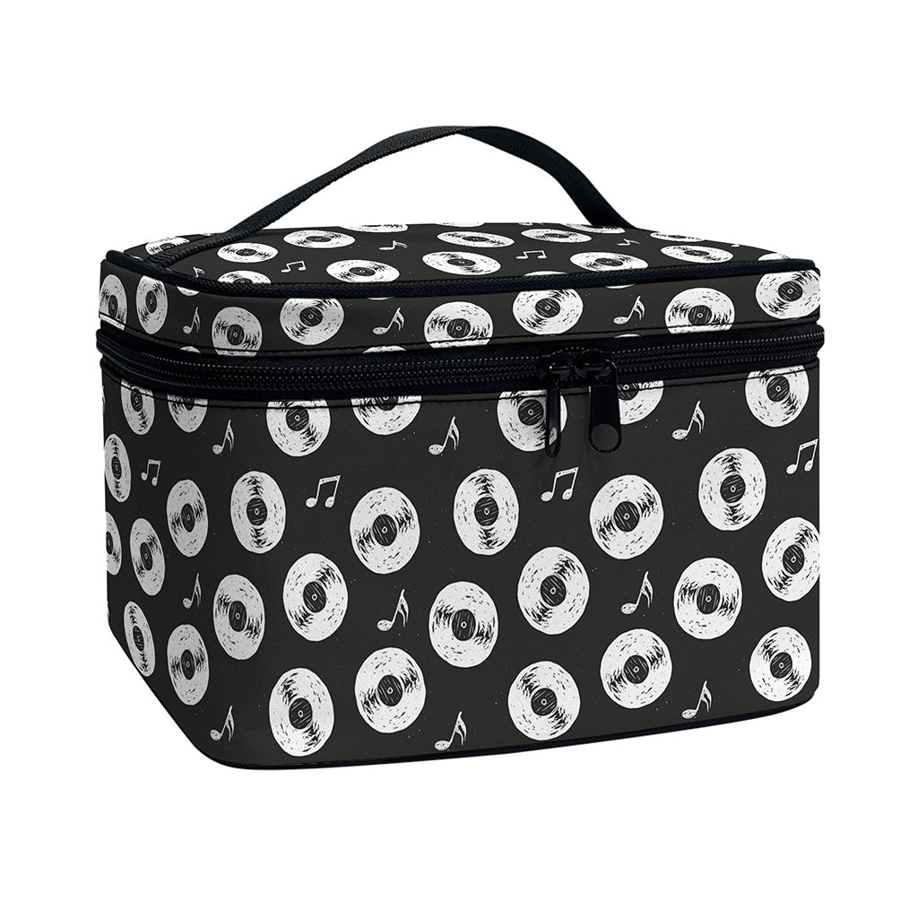 Hand Drawn Vinyl Record Pattern Print Travel Makeup Bag
