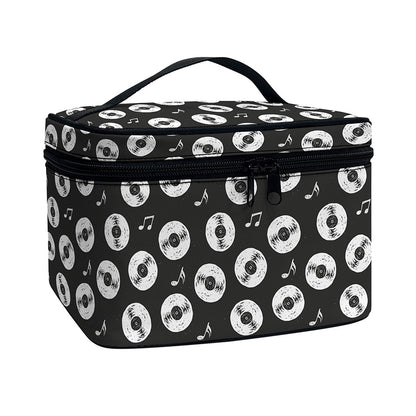 Hand Drawn Vinyl Record Pattern Print Travel Makeup Bag