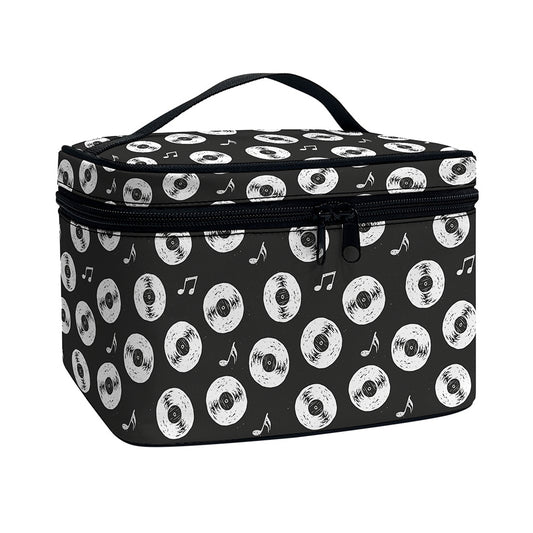 Hand Drawn Vinyl Record Pattern Print Travel Makeup Bag