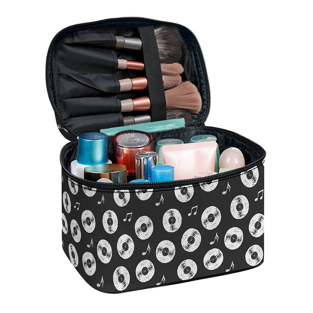 Hand Drawn Vinyl Record Pattern Print Travel Makeup Bag